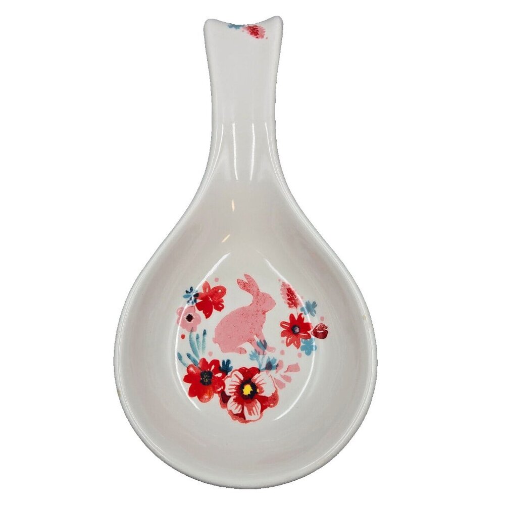 Spoon Rest Magenta Bunny Rabbit Pink Red Floral Kitchen Read